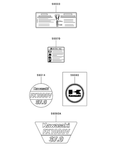 Kawasaki Fxt00v-Bs04 Label Diagram and Parts List for S7237-KW 53CI8DU8050-37HP Cub Cadet Lawn Tractor